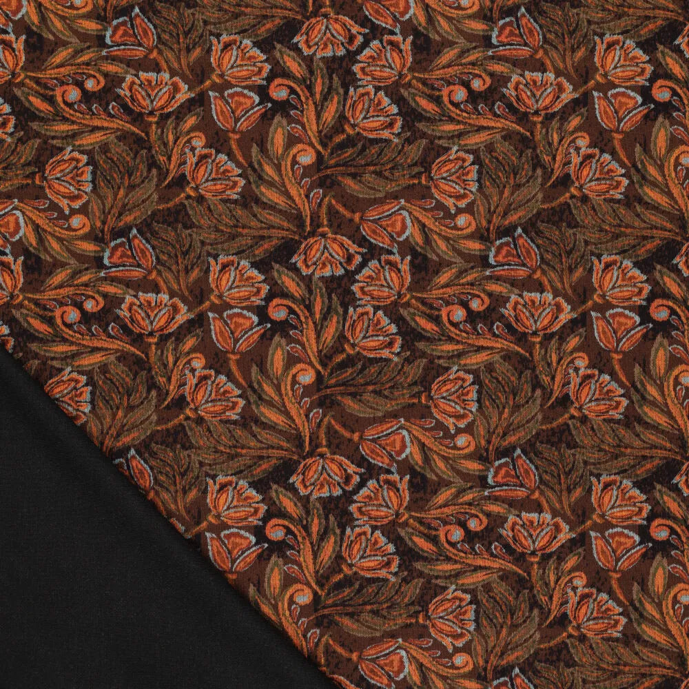 'block print floral' drapey viscose blend doubleknit, Oeko-Tex cert. - spice