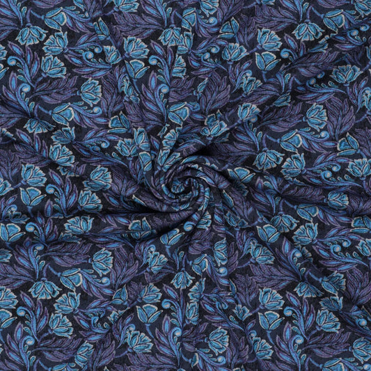 'block print floral' drapey viscose blend doubleknit, Oeko-Tex cert. - blue