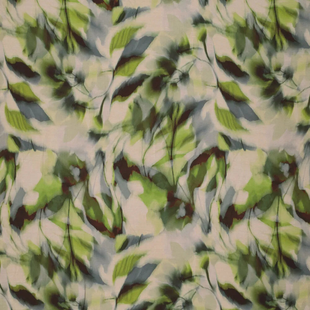'reflection of leaves' printed viscose woven - green/brown