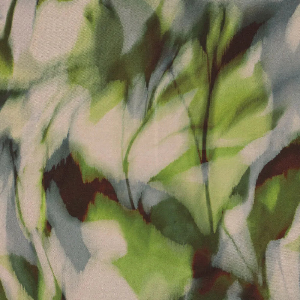 'reflection of leaves' printed viscose woven - green/brown