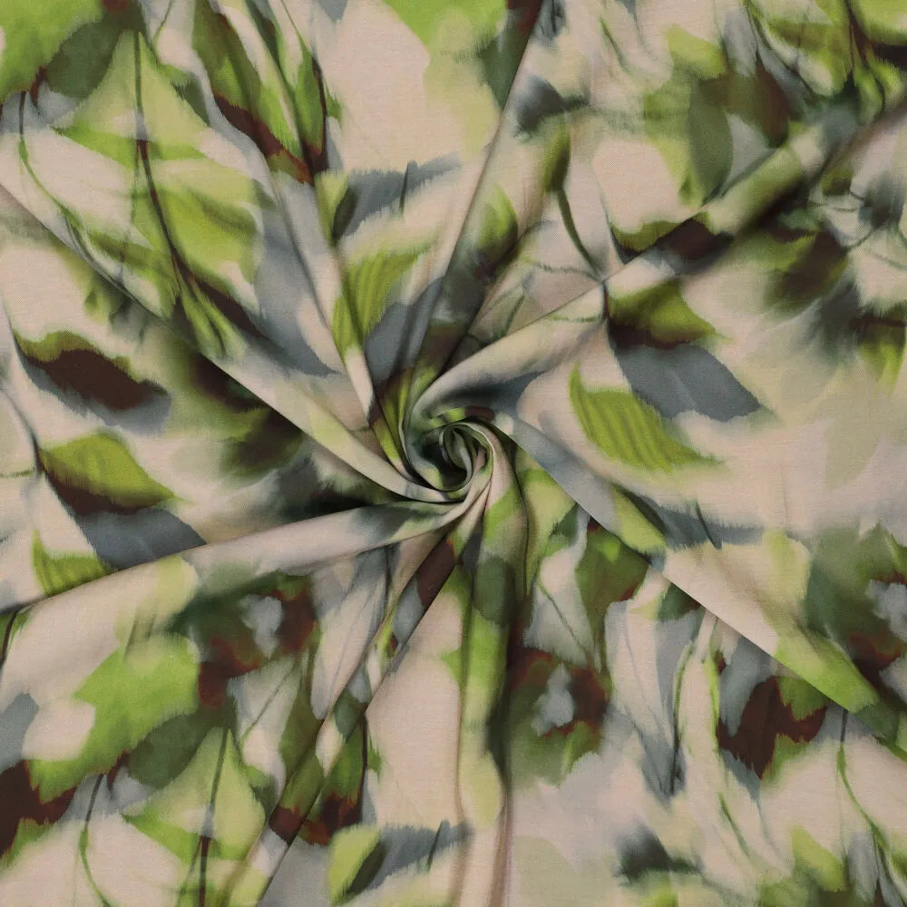 'reflection of leaves' printed viscose woven - green/brown