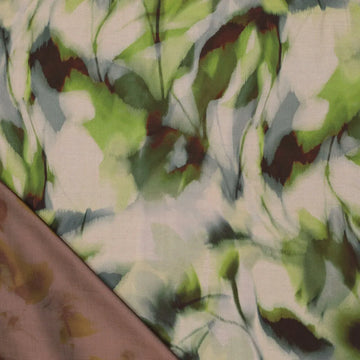 'reflection of leaves' printed viscose woven - green/brown