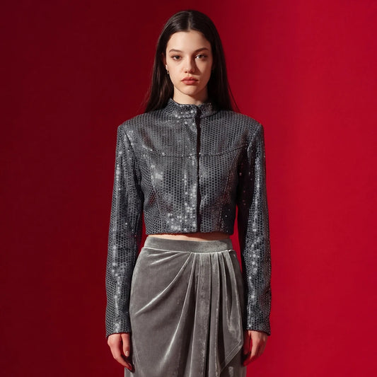 'roma sequin' printed ponte doubleknit, Oeko-Tex Cert. - gunmetal gray