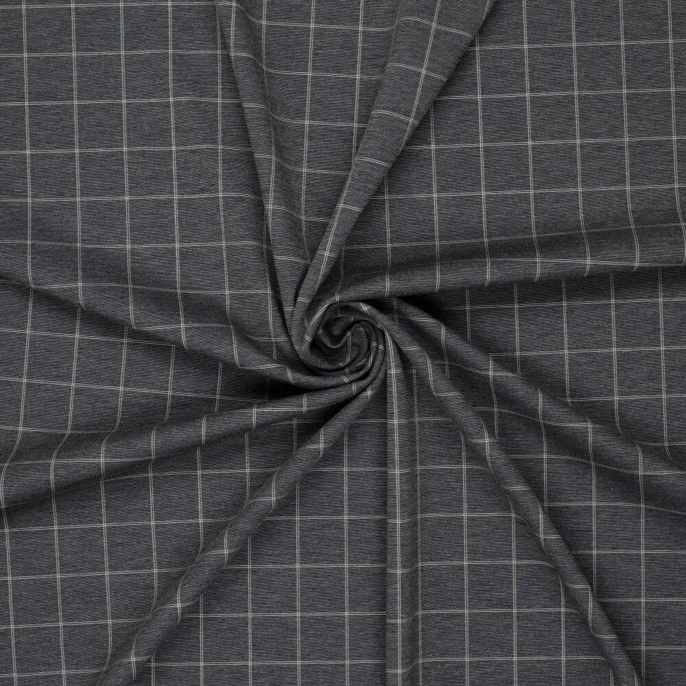 'windowpane/stripe' reversible viscose blend ponte - graphite/taupe