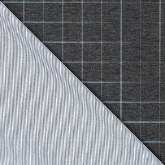 'windowpane/stripe' reversible viscose blend ponte - graphite/blue