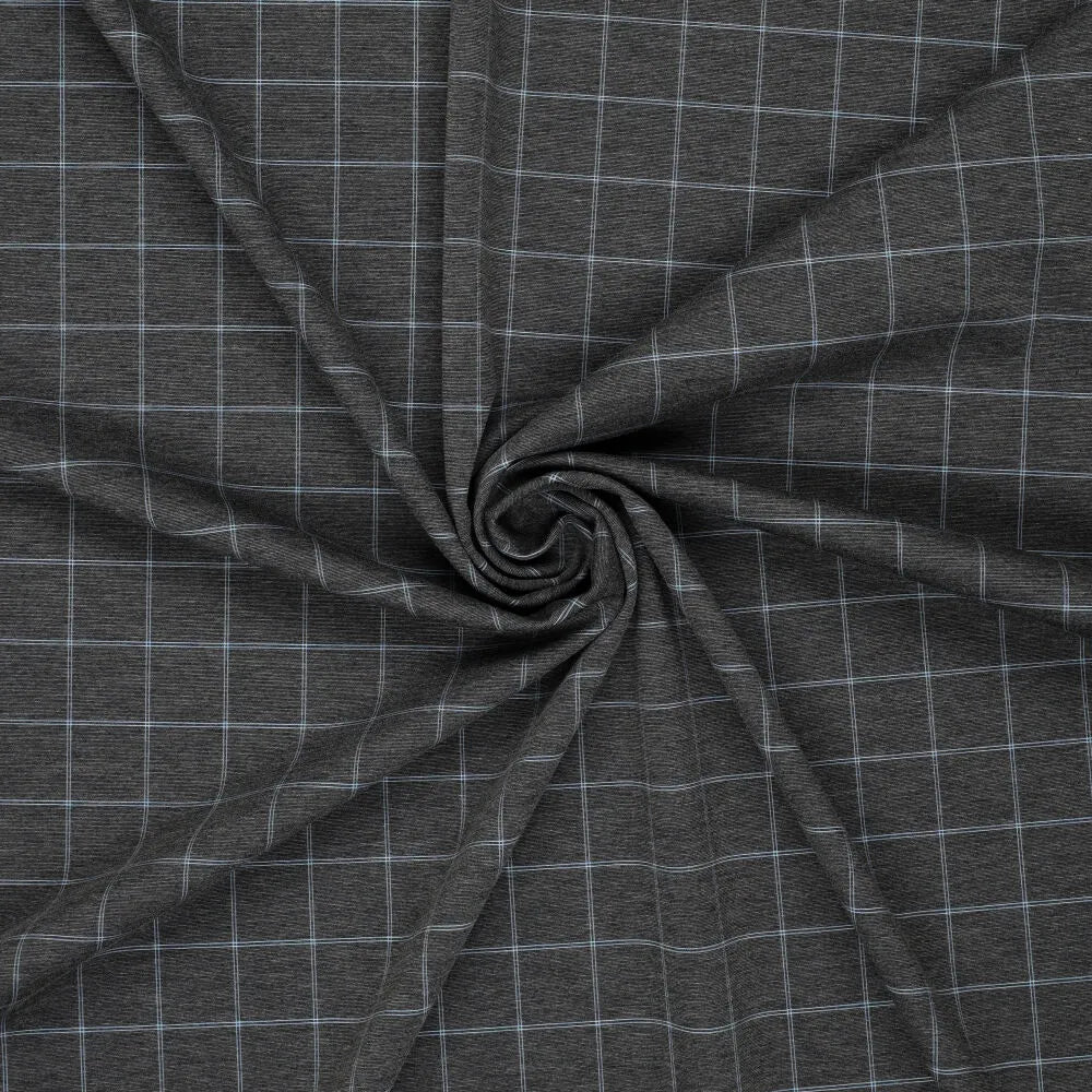 'windowpane/stripe' reversible viscose blend ponte - graphite/blue