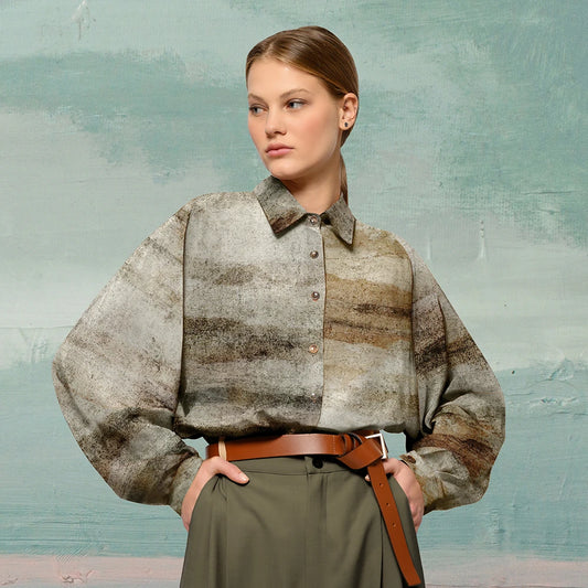 'limestone' printed viscose shantung, Oeko Tex cert.
