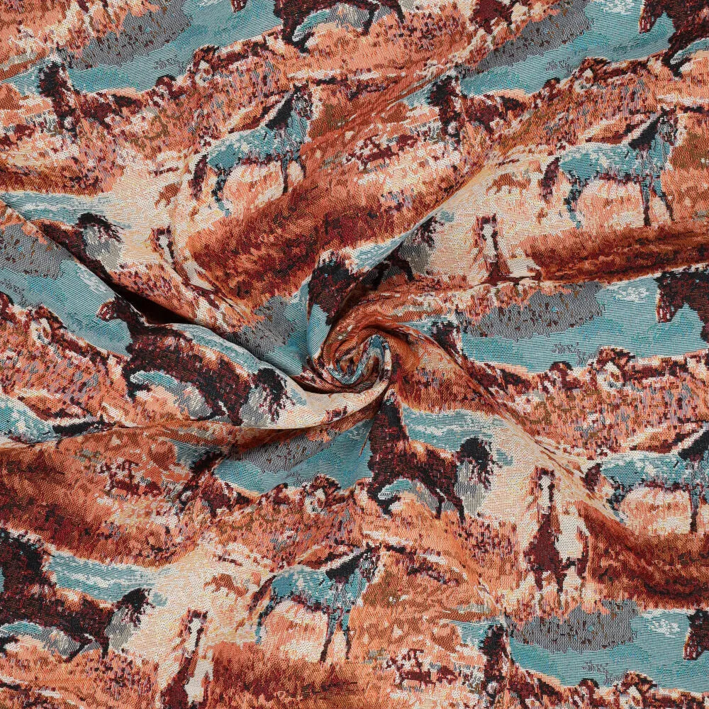 'wild horses' woven jacquard tapestry, oeko-tex cert.