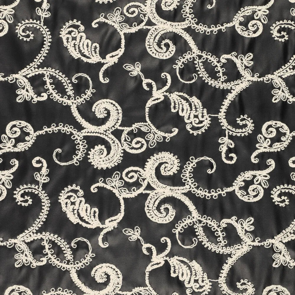 'Stevie' embroidered faux leather - black/natural