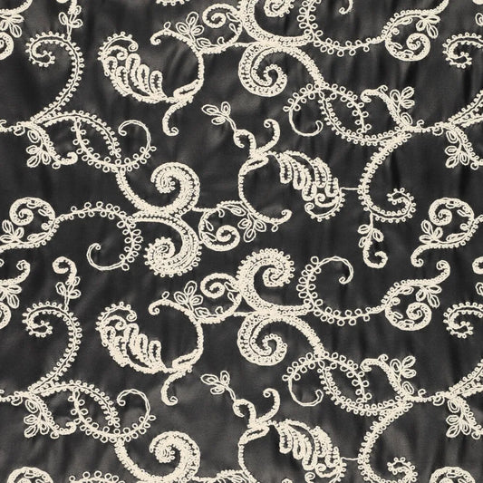 'Stevie' embroidered faux leather - black/natural