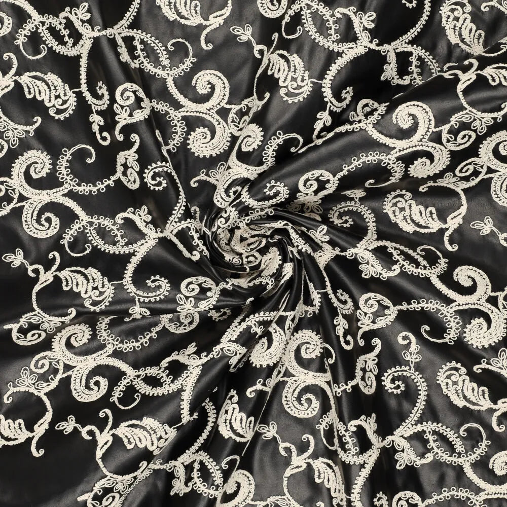 'Stevie' embroidered faux leather - black/natural