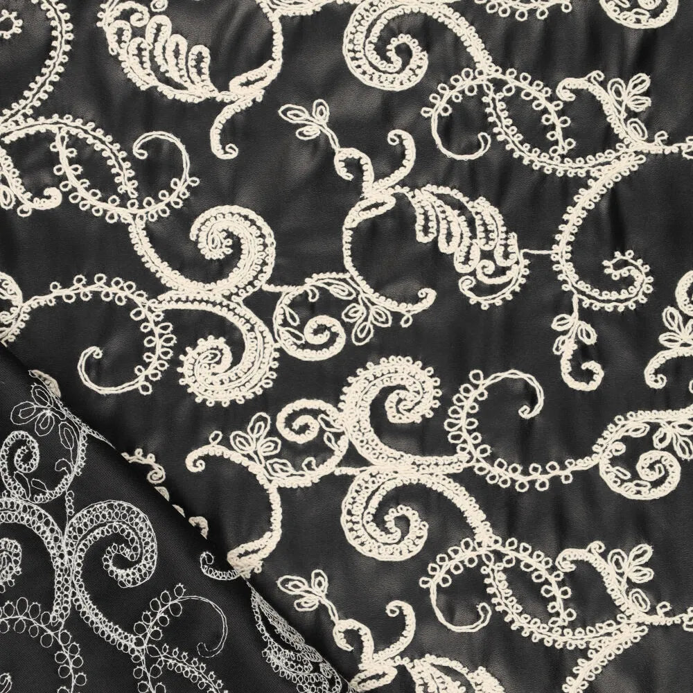 'Stevie' embroidered faux leather - black/natural