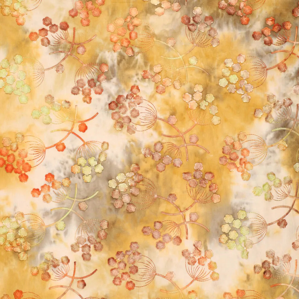 'forest florals' embroidered cotton pin wale corduroy - goldenrod