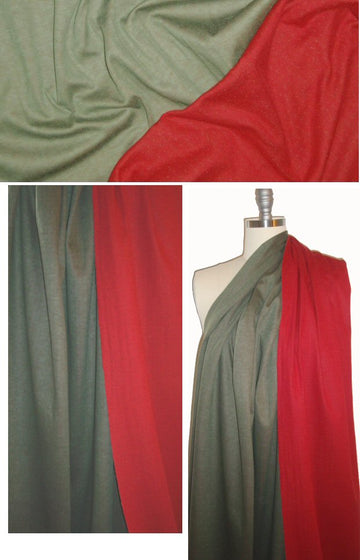 Italian loden/deep red 2-ply viscose jersey knit 1.625 yd