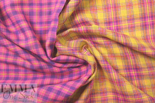 NY designer cotton 2-ply yarn-dyed plaid - citrus/pink
