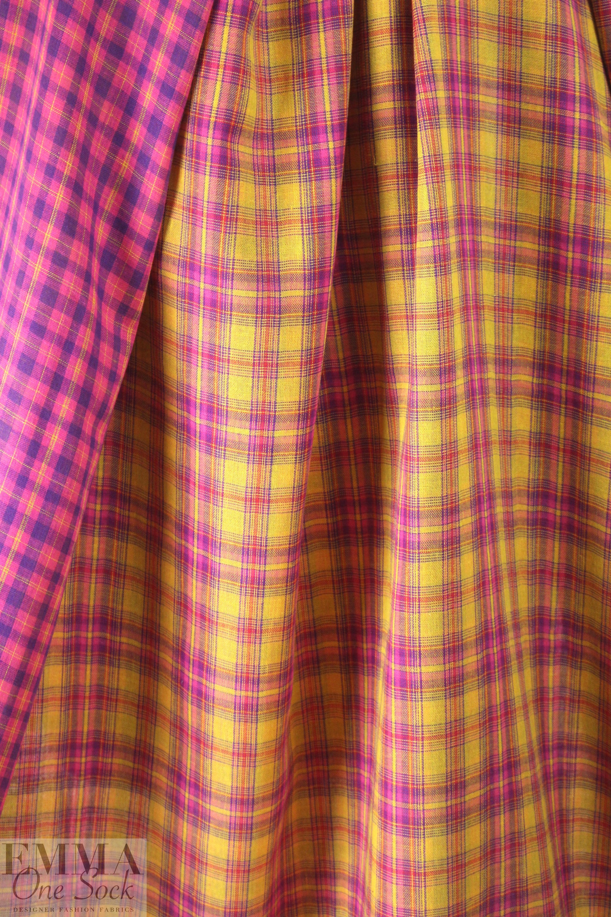NY designer cotton 2-ply yarn-dyed plaid - citrus/pink