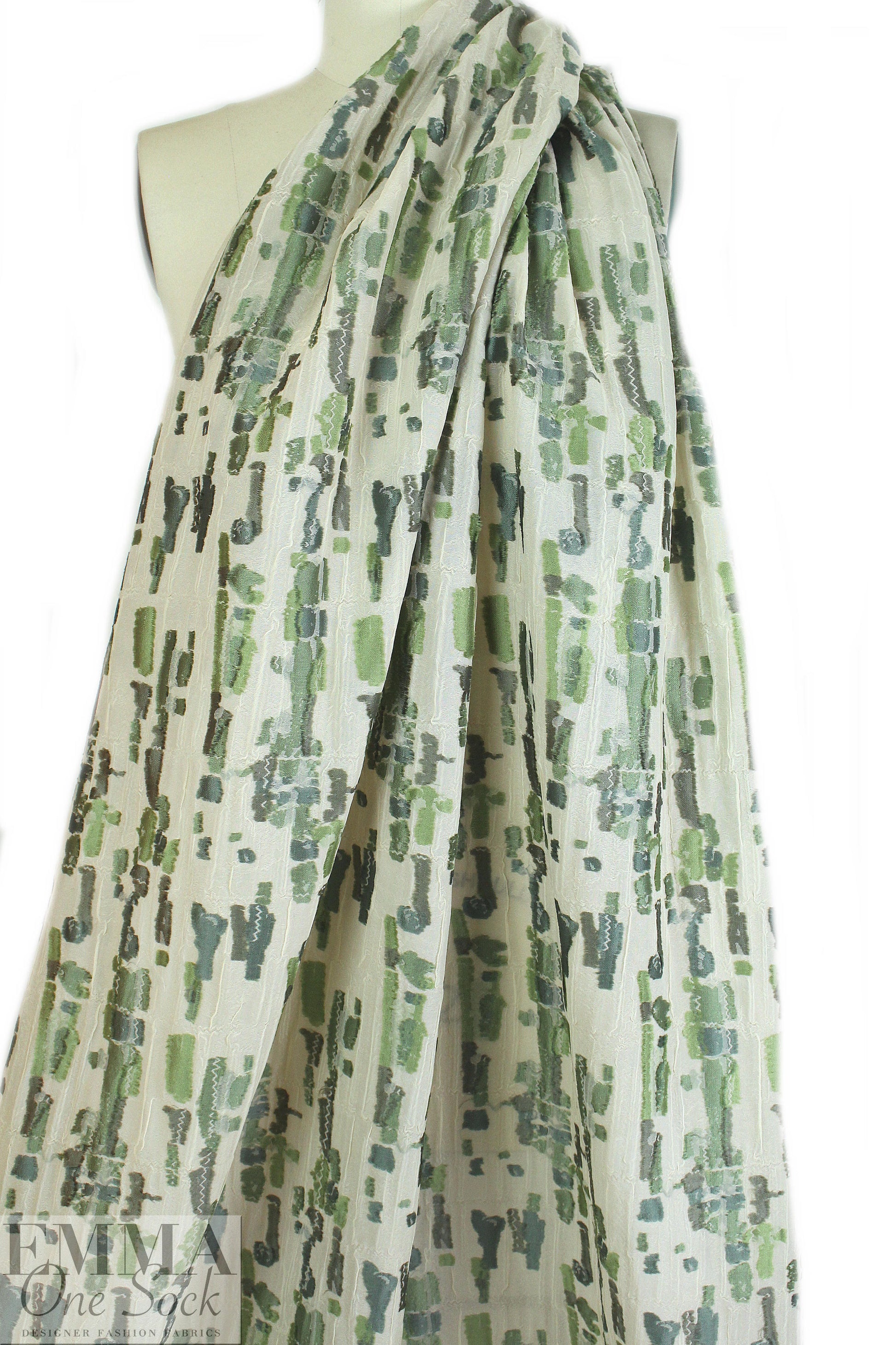 NY designer green tones 2-ply clipped matelasse'