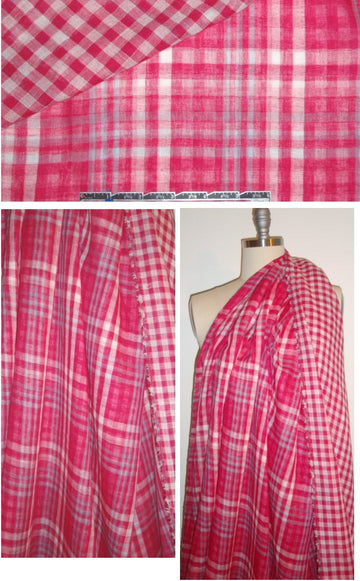 French 2-ply cotton gauzy plaid - pink/blue 1.5 yd