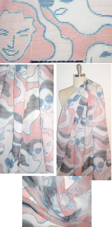 0pening Ceremony 'sea of faces' 2-ply sheer 1.5 yd