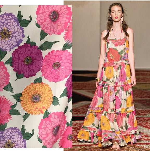 Italian digital dahlia 2-ply poly crepe .75 yds