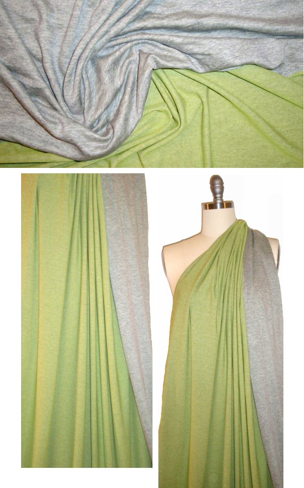 Italian kiwi/gray heather reversible jersey knit 1.66 yds