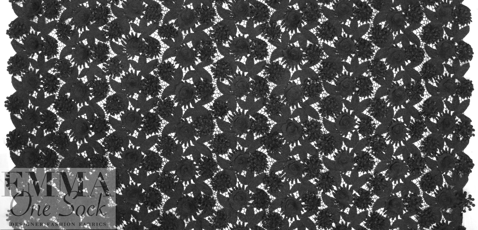 CA designer fancy 3-D floral guipure lace - jet black