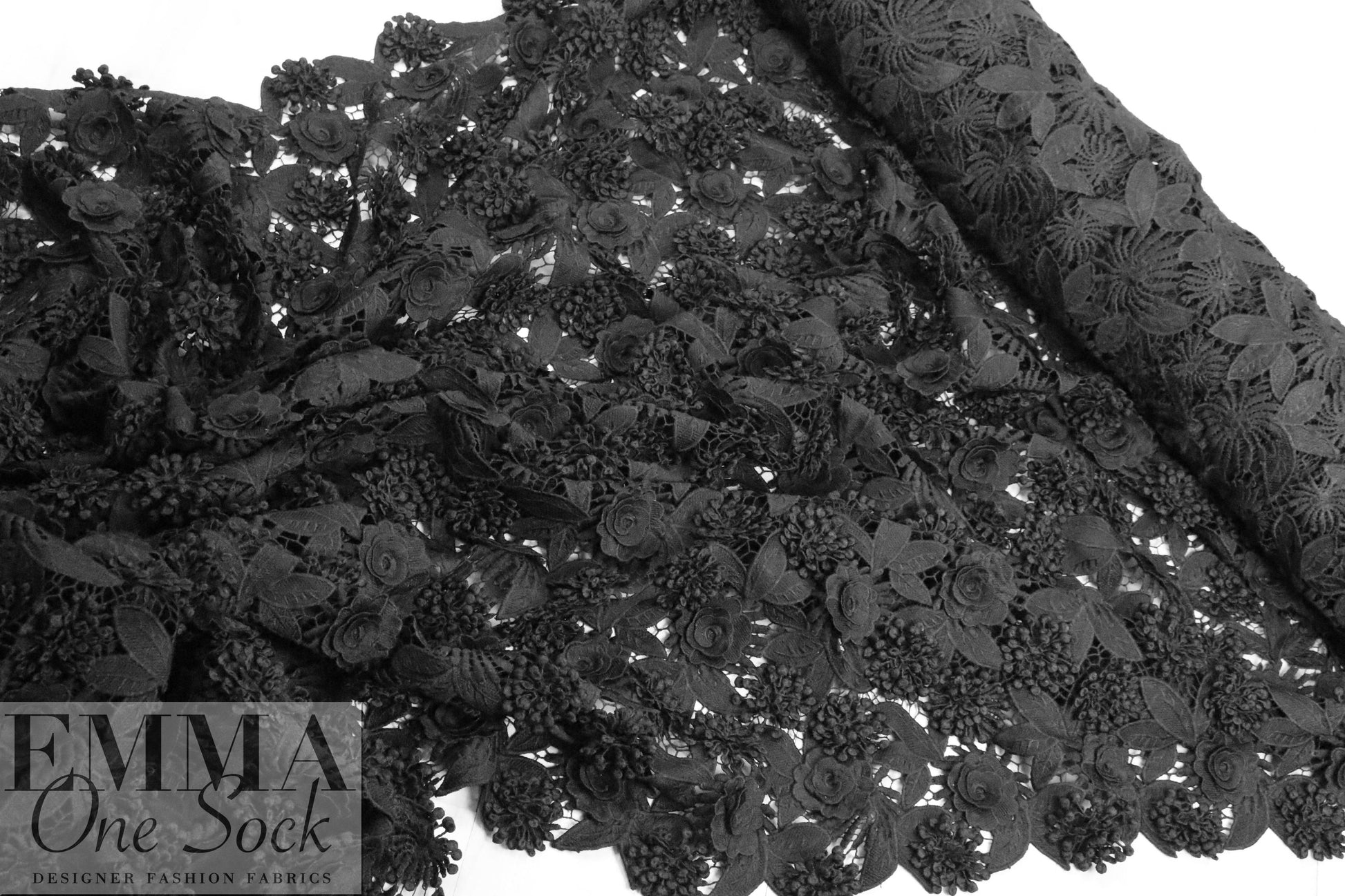 CA designer fancy 3-D floral guipure lace - jet black
