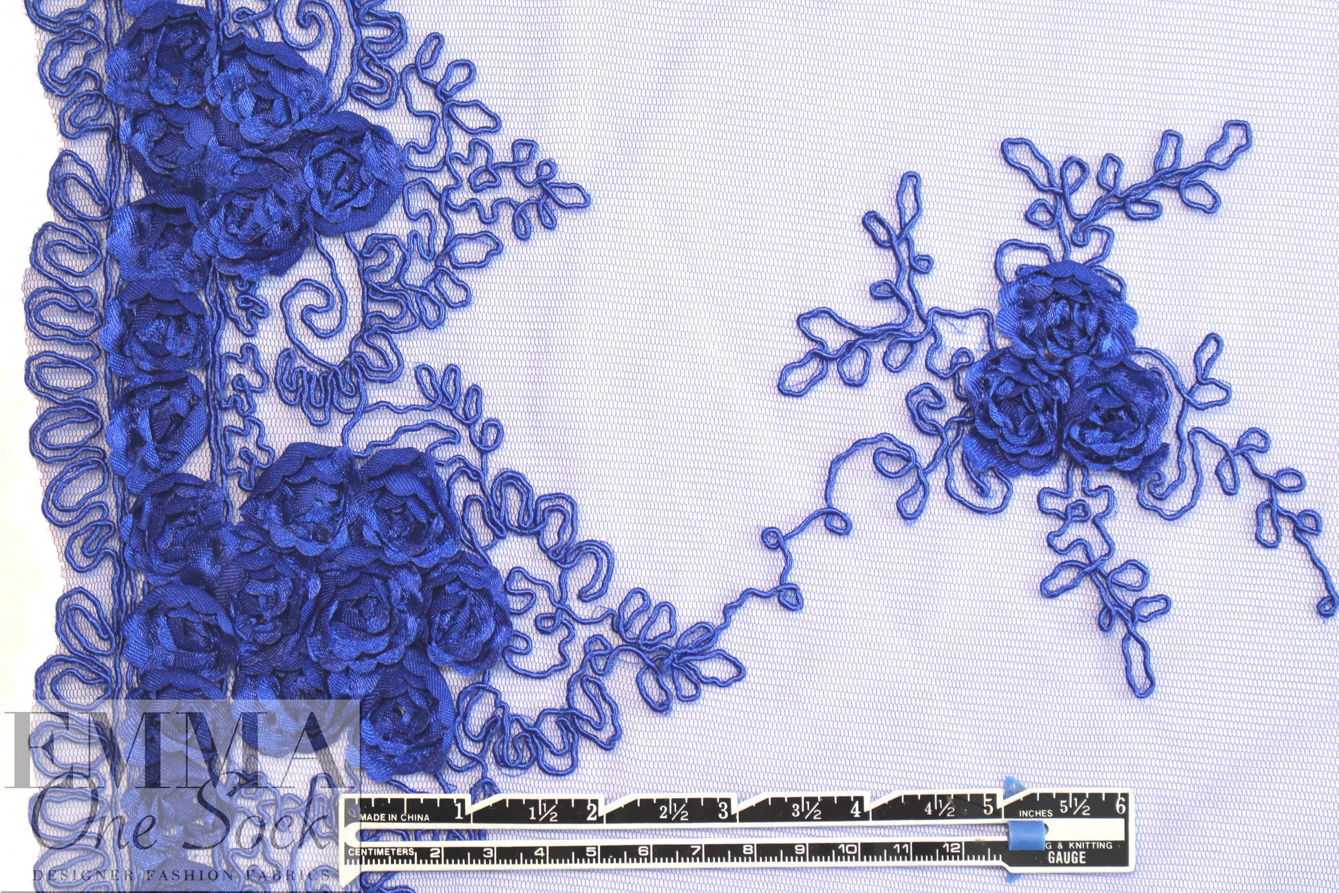 NY designer soutache embroidered mesh - sapphire 2 yd
