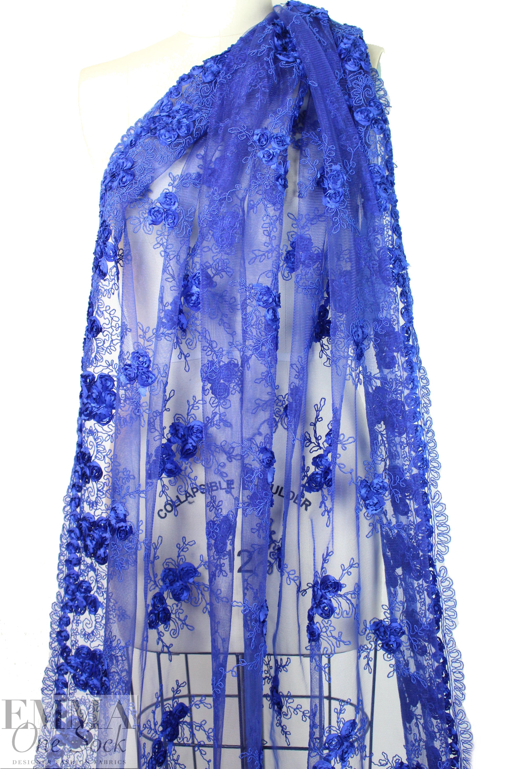 NY designer soutache embroidered mesh - sapphire 2 yd