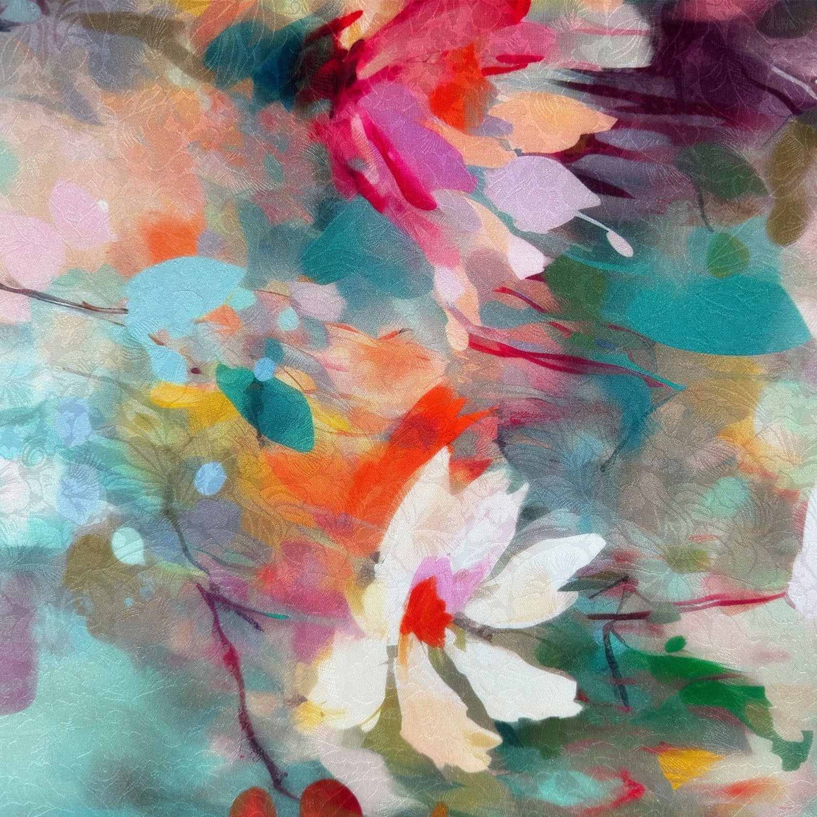 'plein air' silk/cotton blouseweight overprinted jacquard, Oeko-Tex cert. - cherry