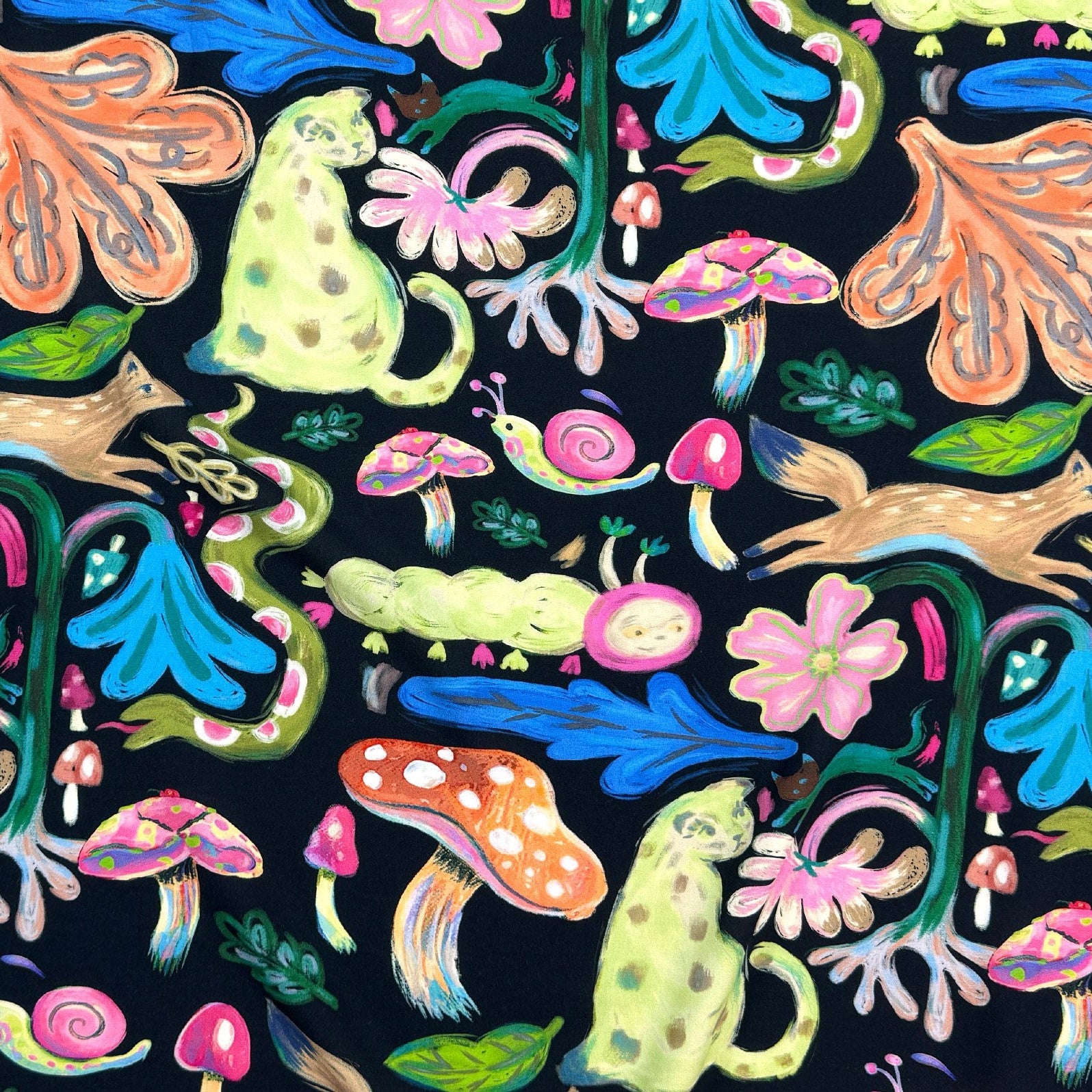 'forest frolic' drapey viscose woven, Oeko-Tex cert.