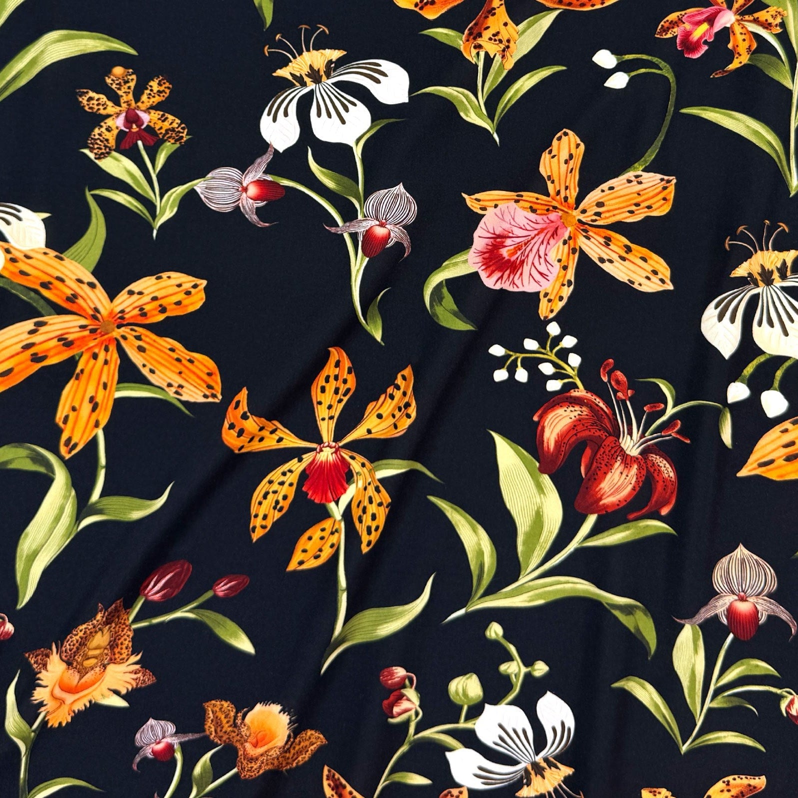'tiger lily' drapey viscose woven, Oeko-Tex cert.