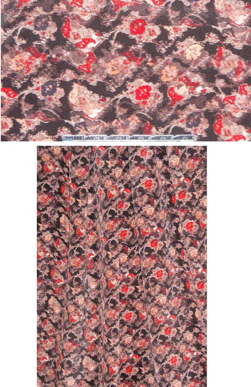 NY designer espresso/poppy stylized floral print  4-ply silk
