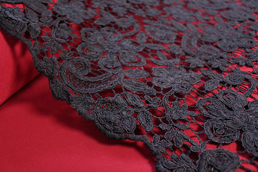 reembroidered double scallop floral lace - black 1.75 yd