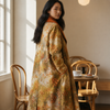 'forest florals' embroidered cotton pin wale corduroy - goldenrod