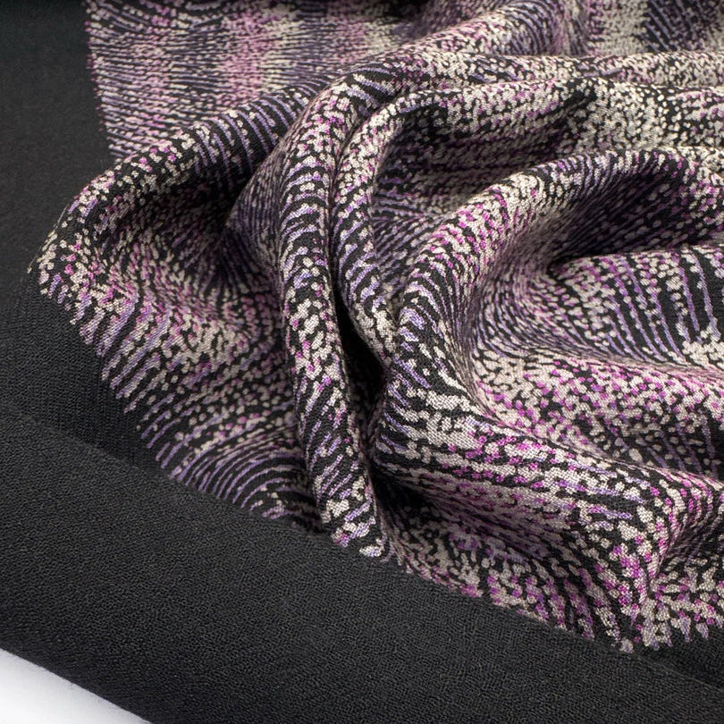 Italian 'violet reeds' wool crepe border print