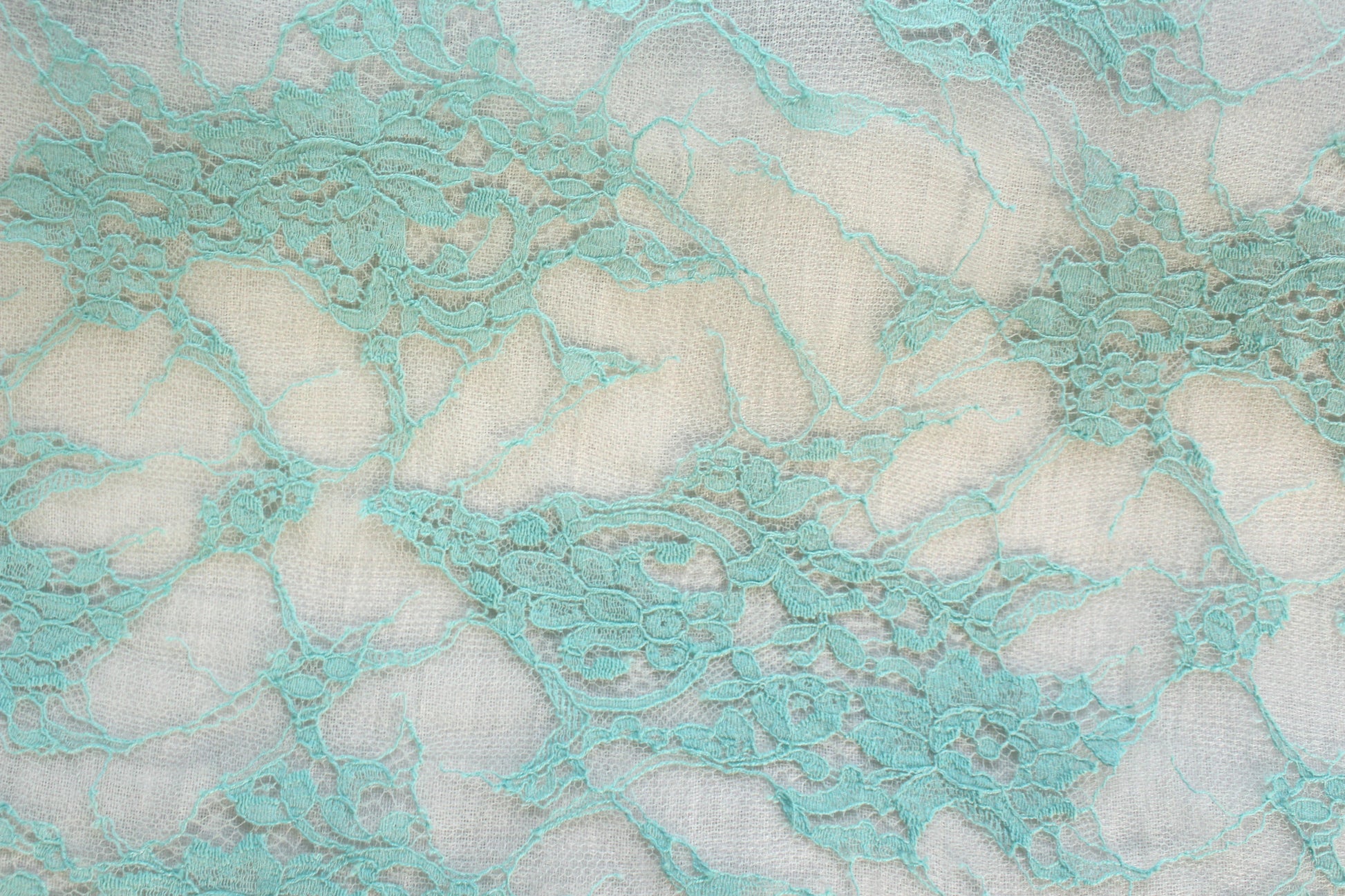 Monique Lhui11er double scallop chantilly lace - aqua 1.375 yd