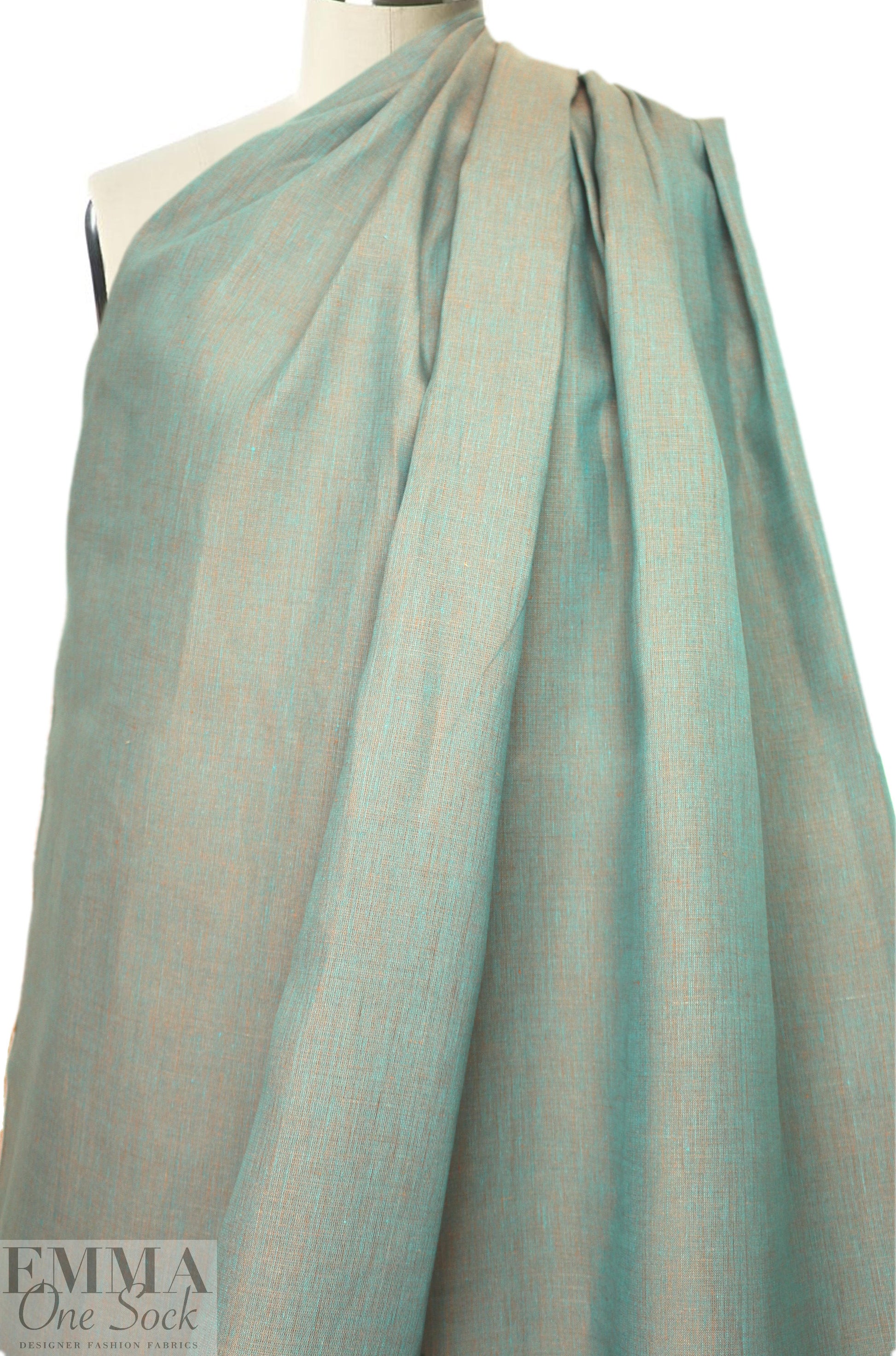 fine quality cross dye linen - jade/orange 1.875 yds