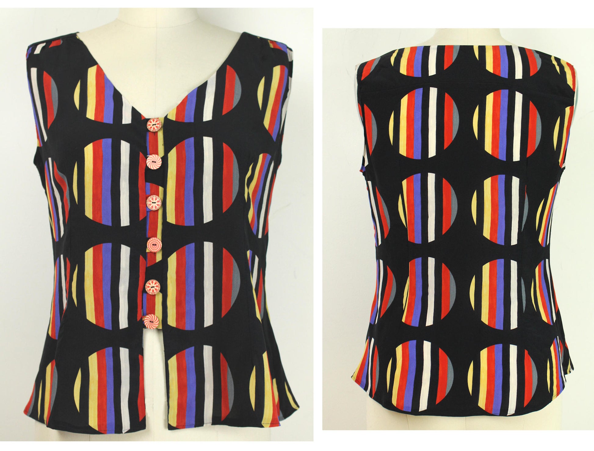 Whit NY stripey circles on black silk CDC
