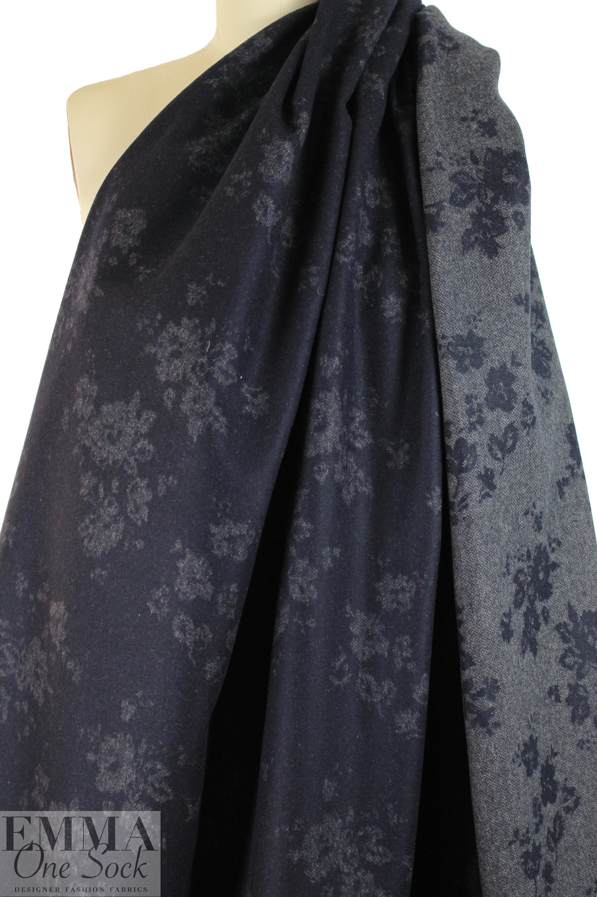 Italian virgin wool double face woven - navy floral 3 yd