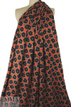Italian black/hot orange stylized flowers viscose challis 1.875 yd