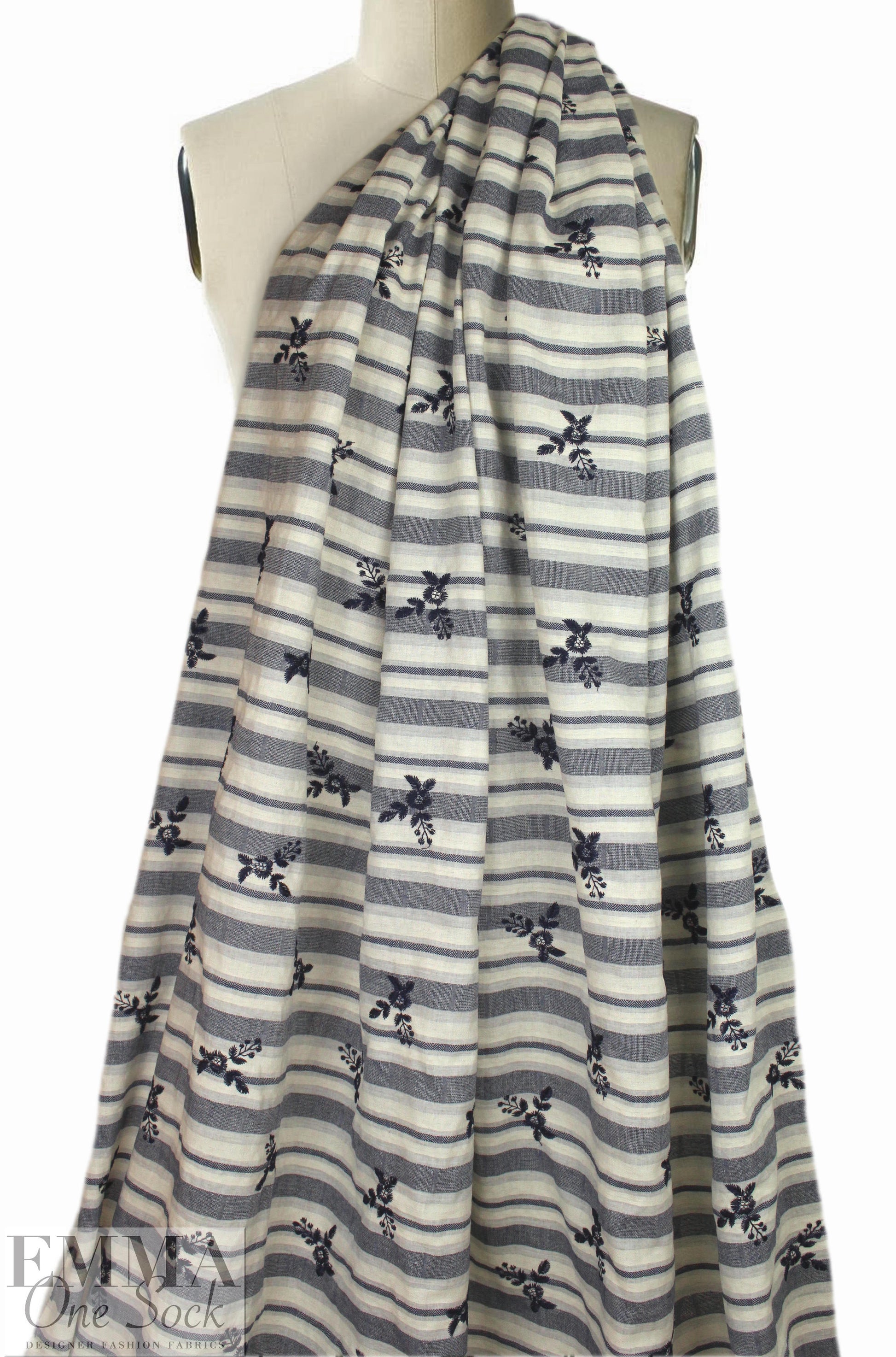CA designer embroidered cotton damask stripe woven