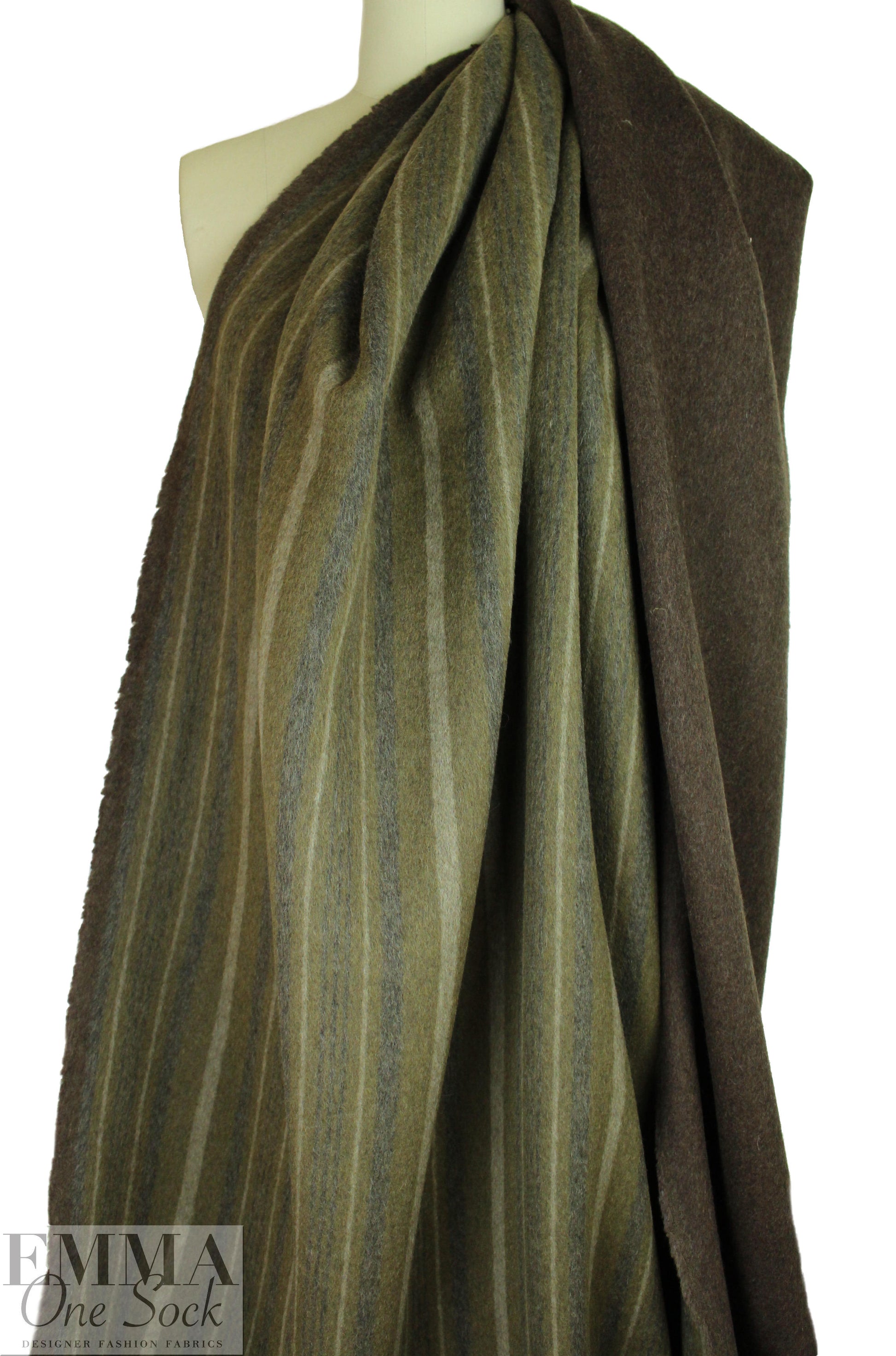 Italian olive stripe/bark doublecloth coating 2.5 yds