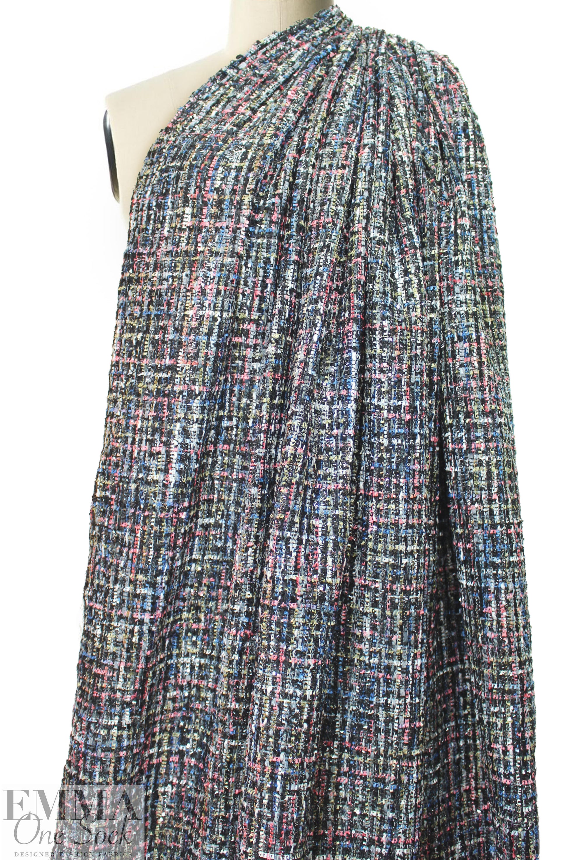 'Chanel tweed' sparkly boucle' - midnight/coral 1 yard