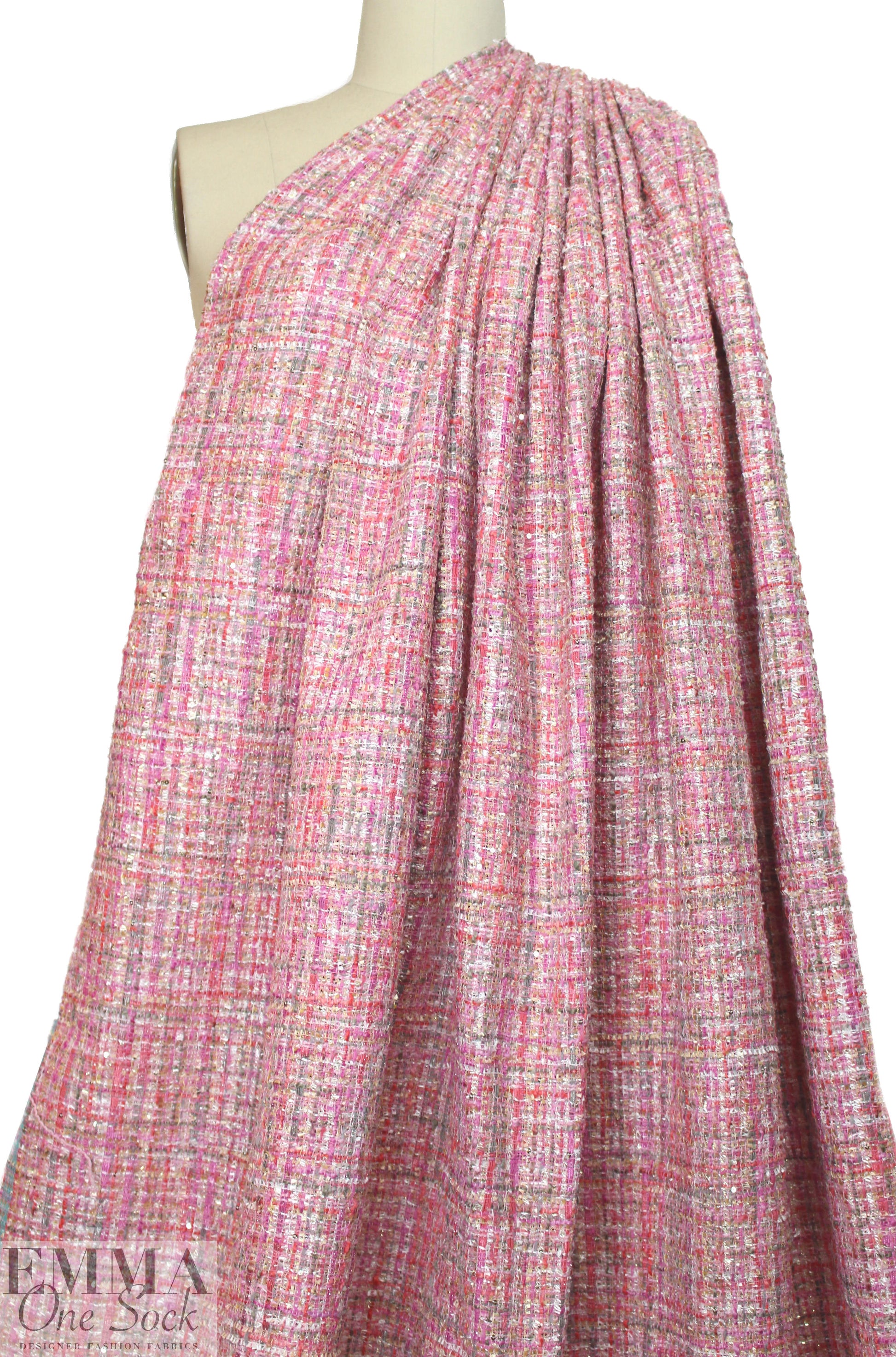 'Chanel tweed' sparkly boucle' - pink/coral .5 yds