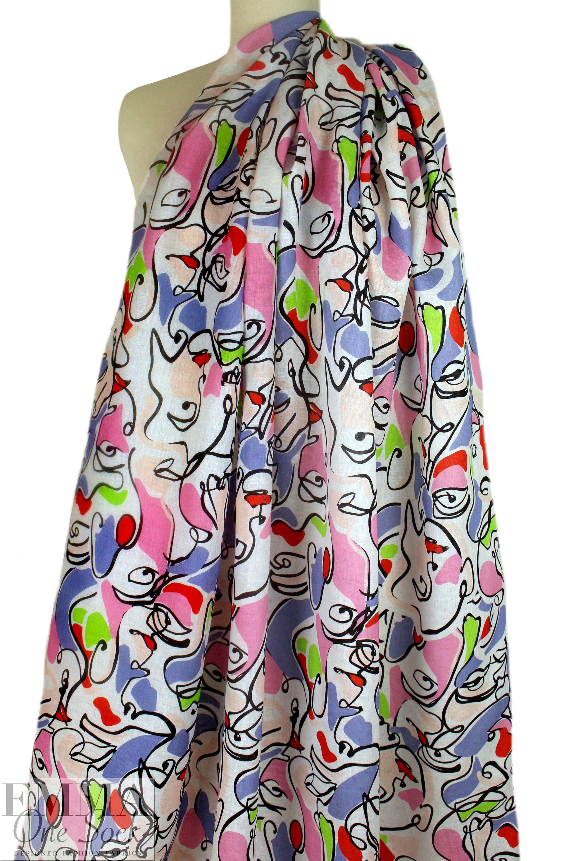 100% linen digital print - face to face 2 yd