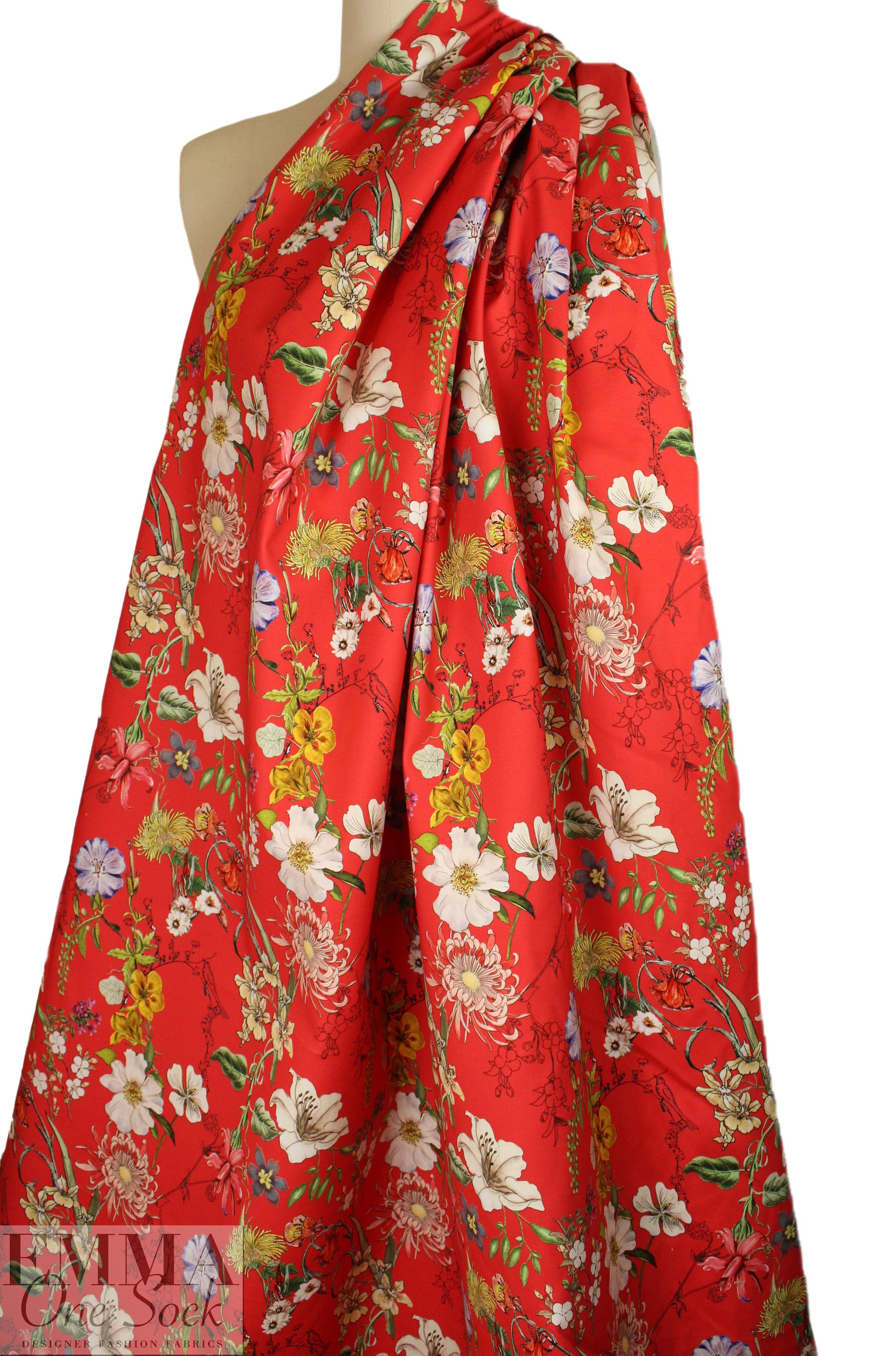 NY designer red botanical stretch cotton woven 1.125 yds