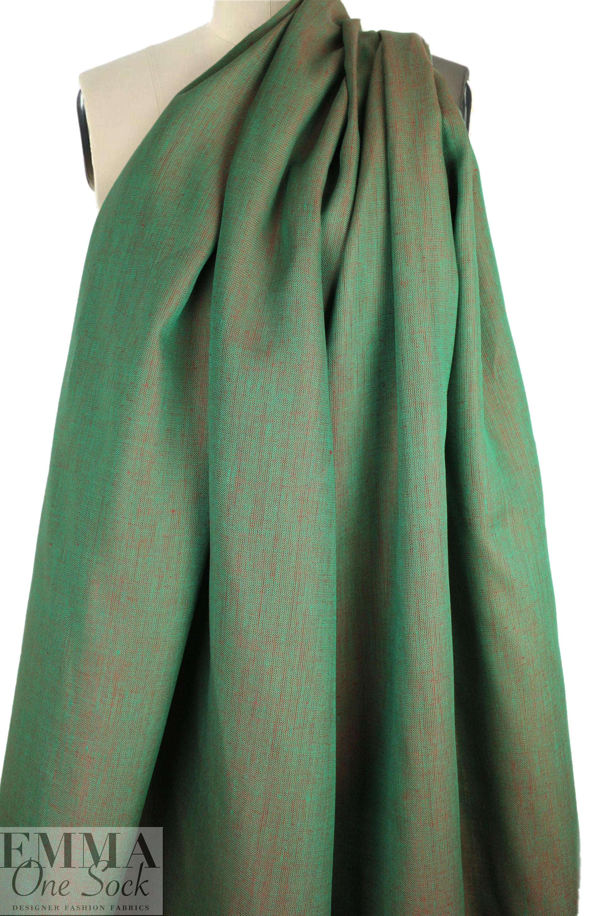 European medium weight linen twill woven - green/bittersweet