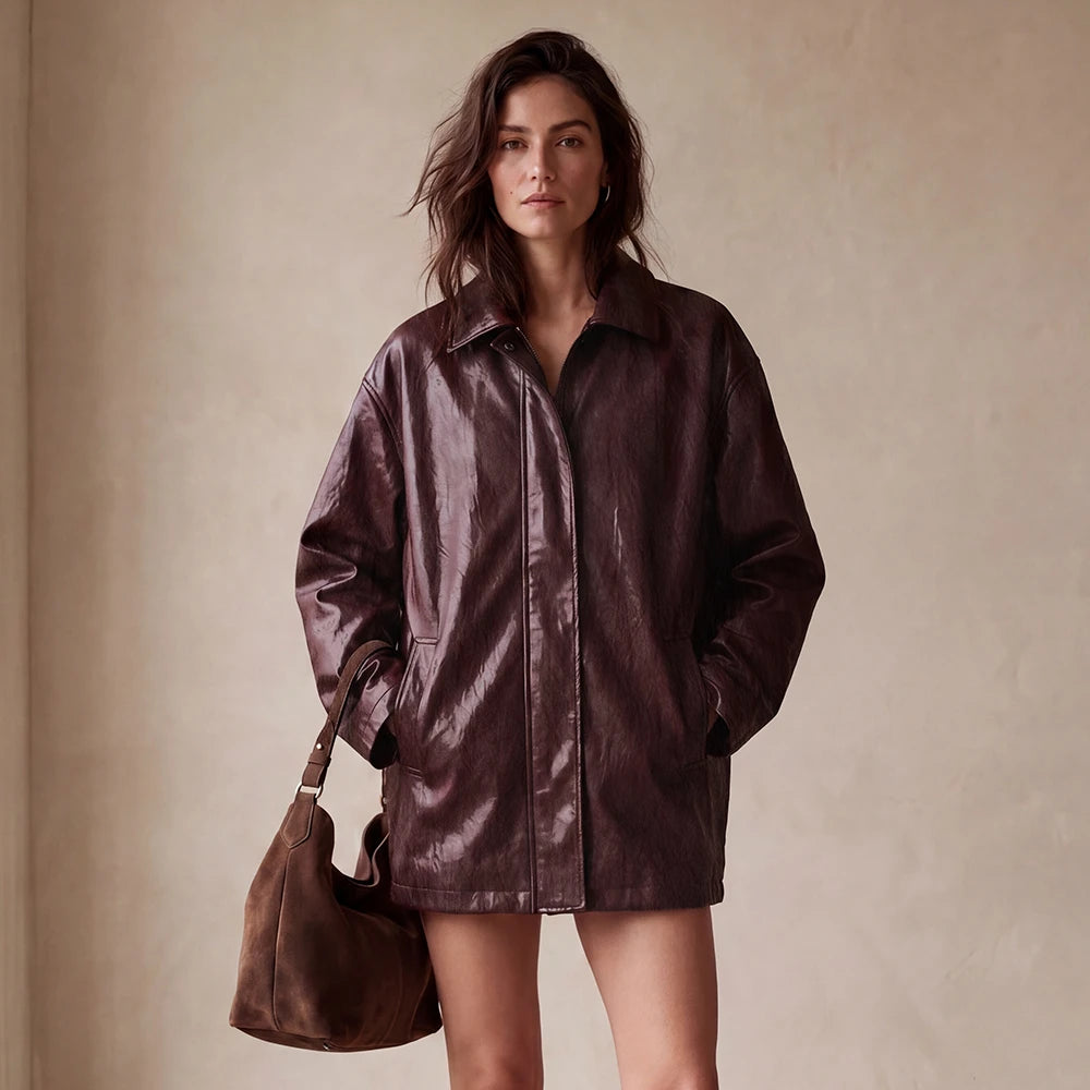 'super washed' viscose blend backed faux leather - sable