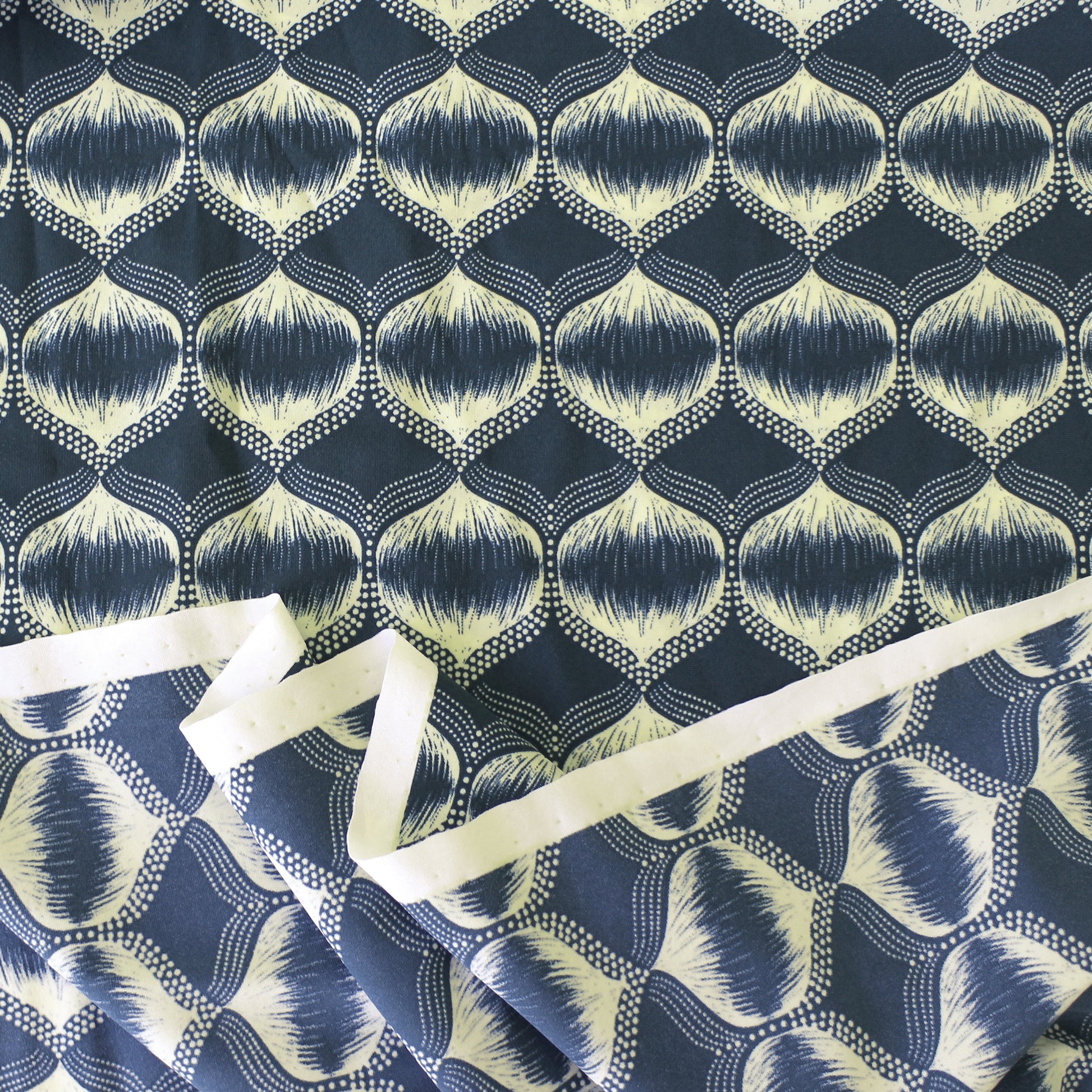 'art deco lantern' drapey stretch jersey